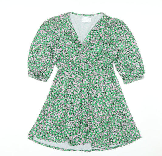 Additional front view of ASOS DESIGN Women's Green Floral Wrap Dress, size 12