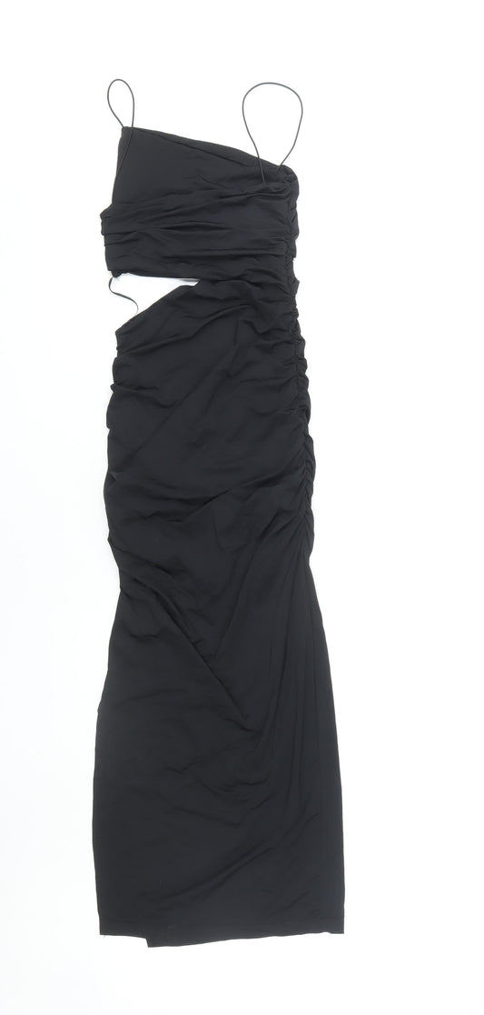 Zara Women's Black Sleeveless Ruched Midi Dress