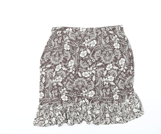 Next Women's Brown Floral Skirt Size 14 Viscose