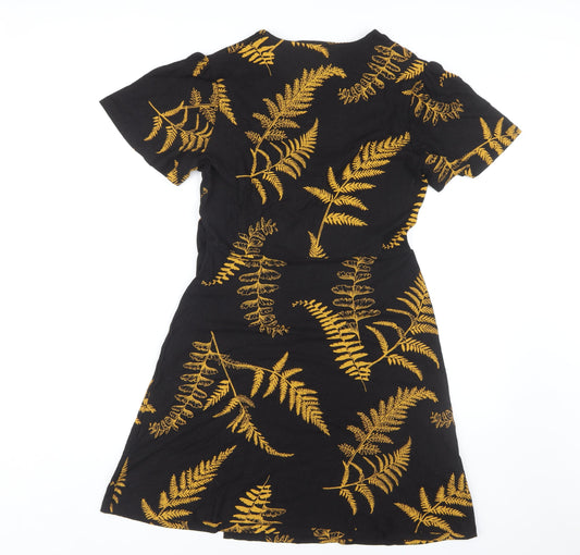 Next Women's Black Floral V-Neck Dress Size 12