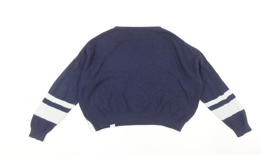 Pull & Bear Women's Blue Striped Pullover Jumper S