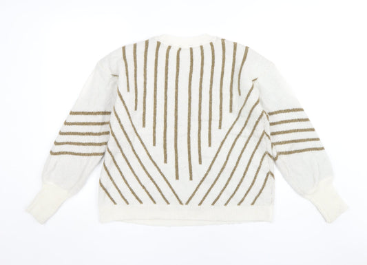 b.young Women's White Striped Pullover Jumper, L