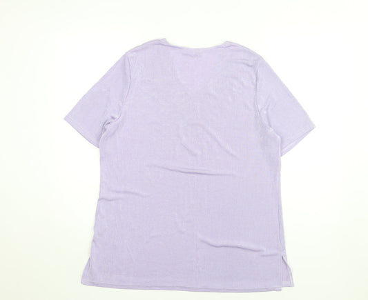 Daxon Women's Purple Beaded Sequin V-Neck Top, Size 18