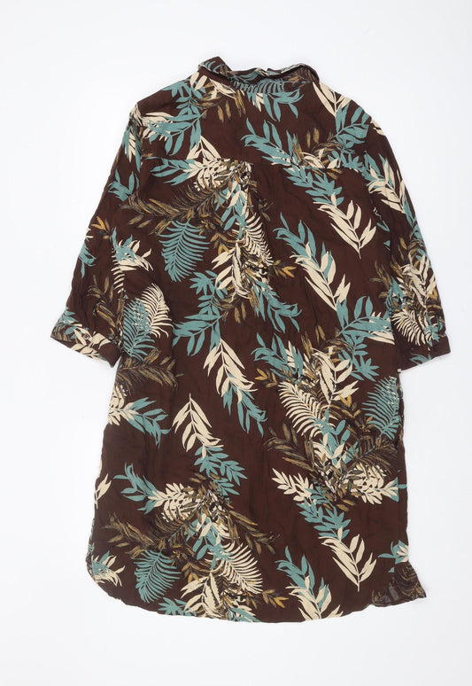 Next Women's Brown Floral Shirt Dress Size 14