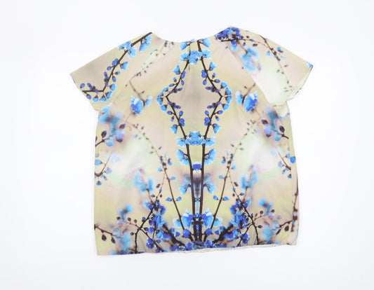 Minuet Petite Blue Floral Round Neck Top Women Size 16