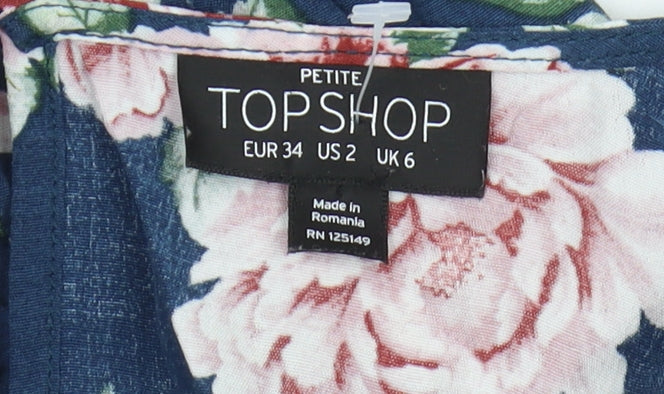 TOPSHOP Women's Blue Floral Petite Playsuit - Size 6