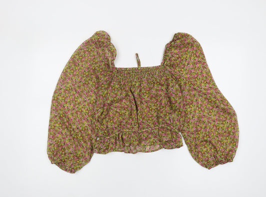 MNG Women's Cropped Floral Blouse Size 14, Multicolour, Bohemian