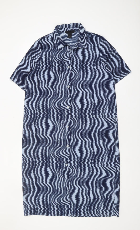 Monki Women's Blue Geometric Shirt Dress, Size S
