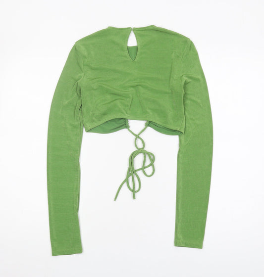 Bershka Women Green Cropped Blouse, Size S
