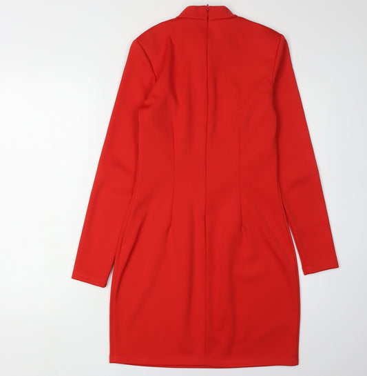 H&M Women's Red High Neck Sheath Party Dress Size 12
