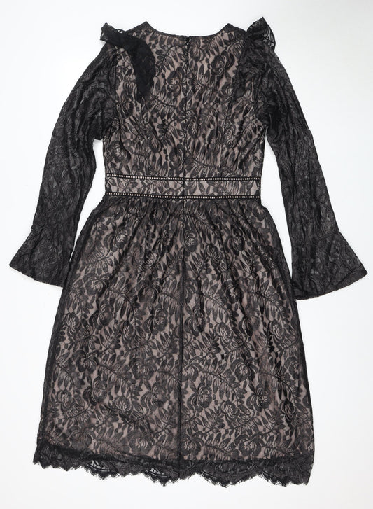 Oasis Women's Black Long Sleeve Floral Lace Dress