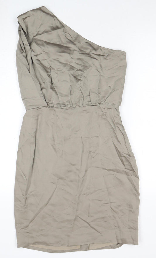 Additional front view of French Connection Women's Beige Asymmetric Dress, size 8