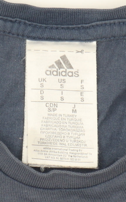 Adidas Men's Blue S T-Shirt, Logo, Cotton, Crew Neck