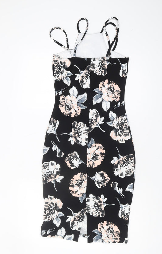 Quiz Women's Black Floral Bodycon Dress Size 8