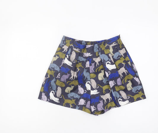 H&M Women's Multicoloured Cat Print Shorts Size 8