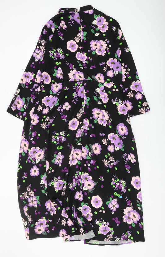 Marks and Spencer Women's Black Floral Dress Size 16