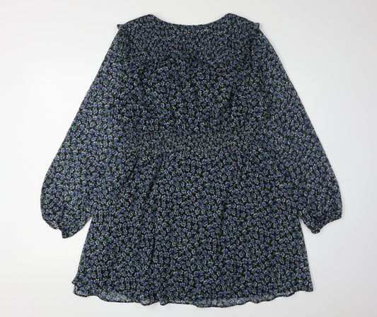 Zara Women's Multicoloured Floral Puff Sleeve Dress L