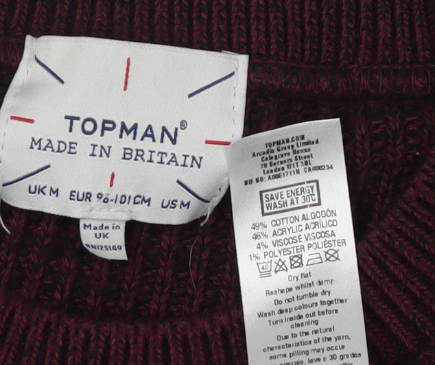 Topman Men's Red Chunky Knit Crew Neck Jumper M