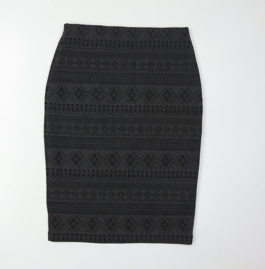 Marks and Spencer Black Geometric Midi Pencil Skirt - Size 10