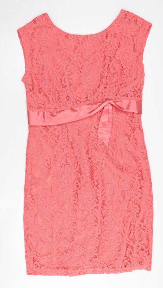 Additional front view of Kaliko Women's Pink Lace Shift Dress, size 14