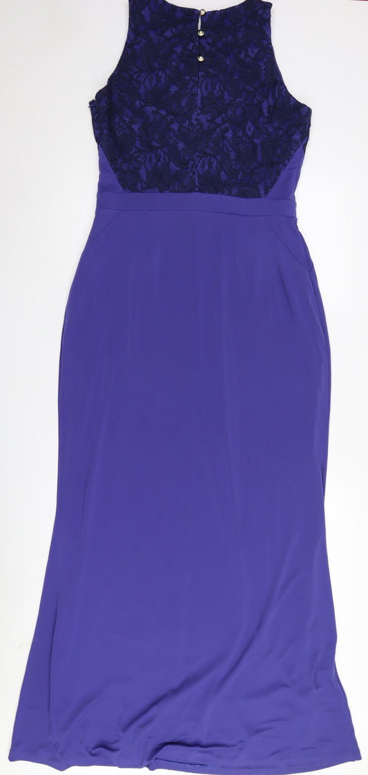 Mango Women's Blue Sleeveless Lace Dress Size 12