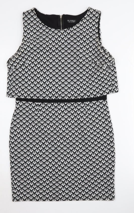 Additional front view of Miss Selfridge Women's Black & White Chevron Pencil Dress