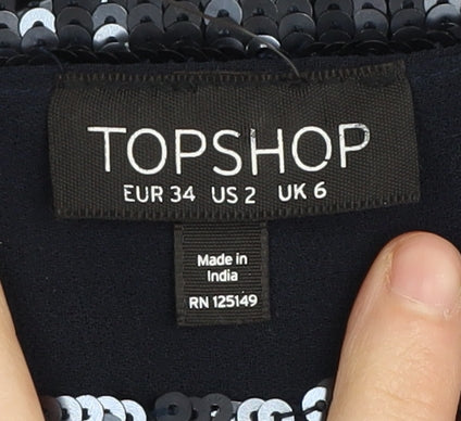 Womens UK Size 6 Topshop Black T-Shirt
