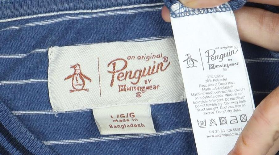 Penguin Men's Blue Striped T-Shirt L