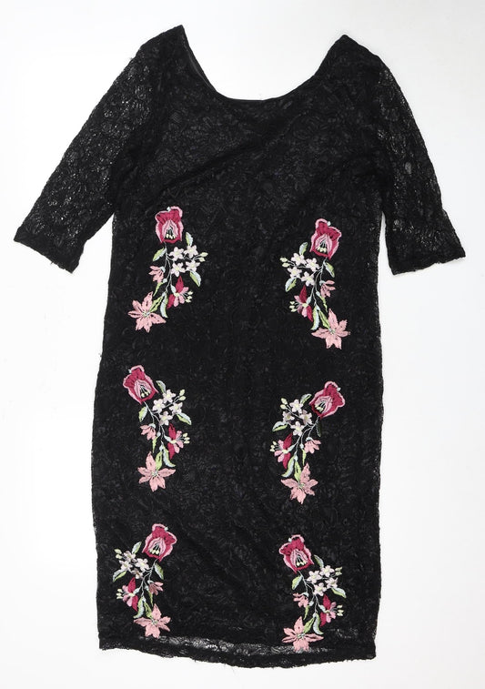 Klass Women's Black Floral Embroidered Dress Size 18