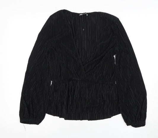 Womens UK Size XS Zara Black Wrap Blouse