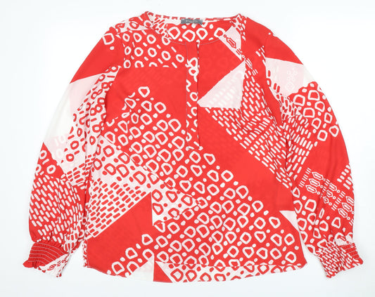 Additional front view of Principles Red Geometric Long Sleeve Women's Blouse
