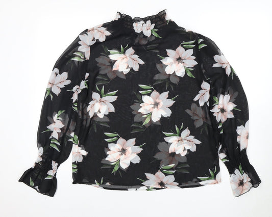 AX Paris Women's Black Floral Tunic Blouse - Size 12