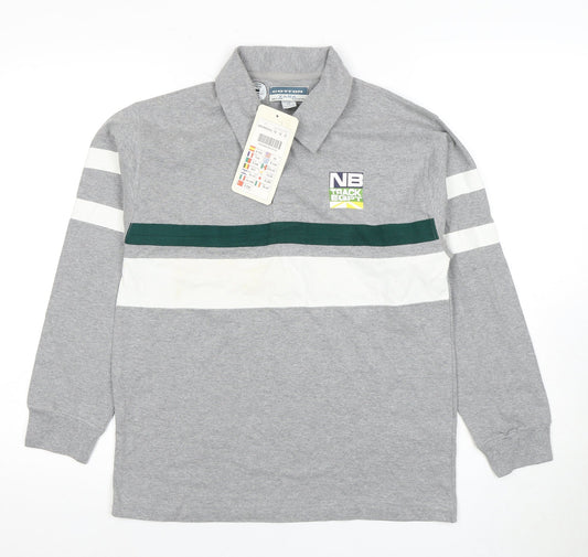 Zara Women's Grey Polo Shirt - Size 12, Cotton, Long Sleeve