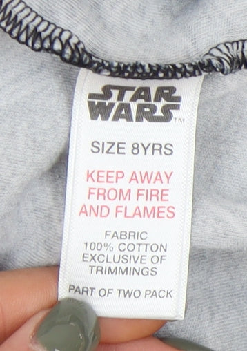 Close-up detail of boys’ star wars pyjama top, black, size 8, long sleeve