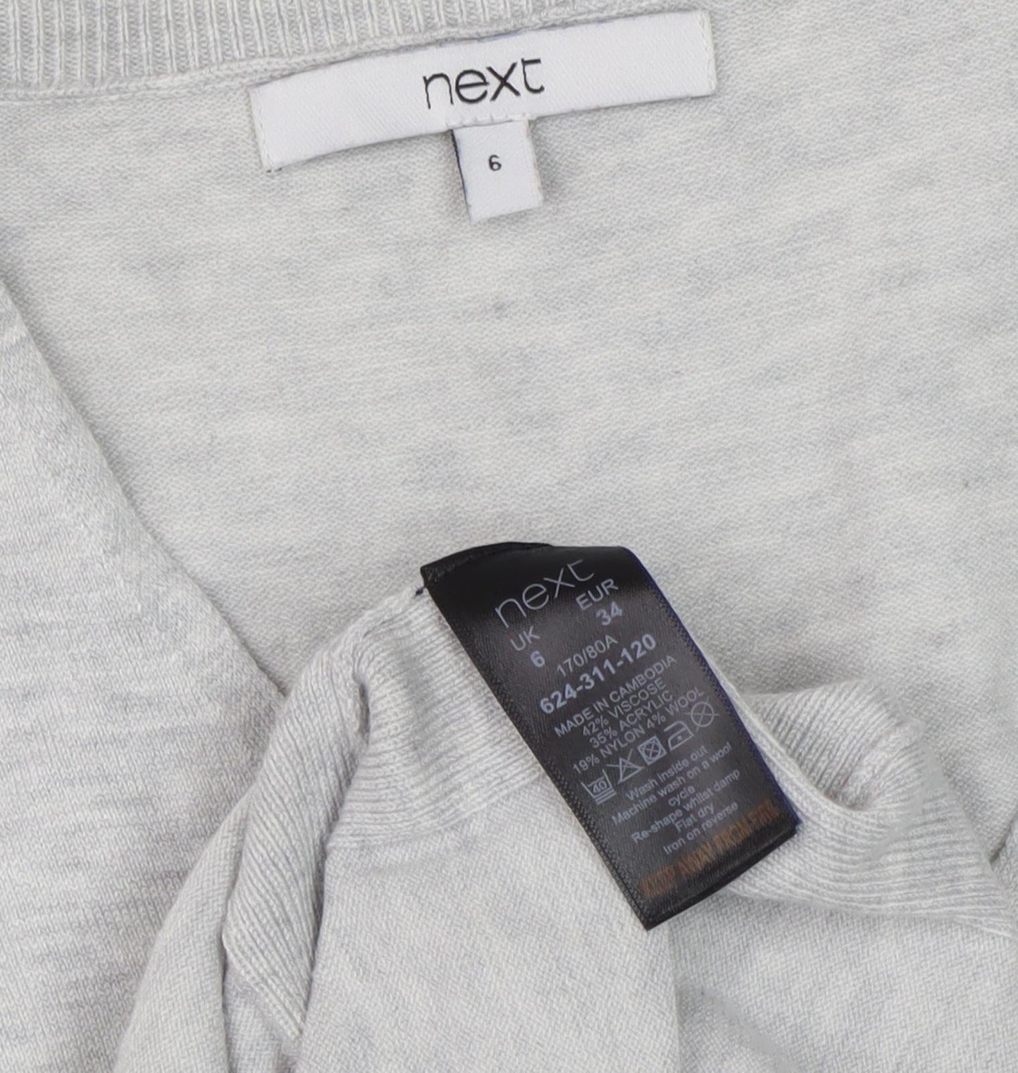 Next Women's Grey Knit Dress V-Neck Size 6