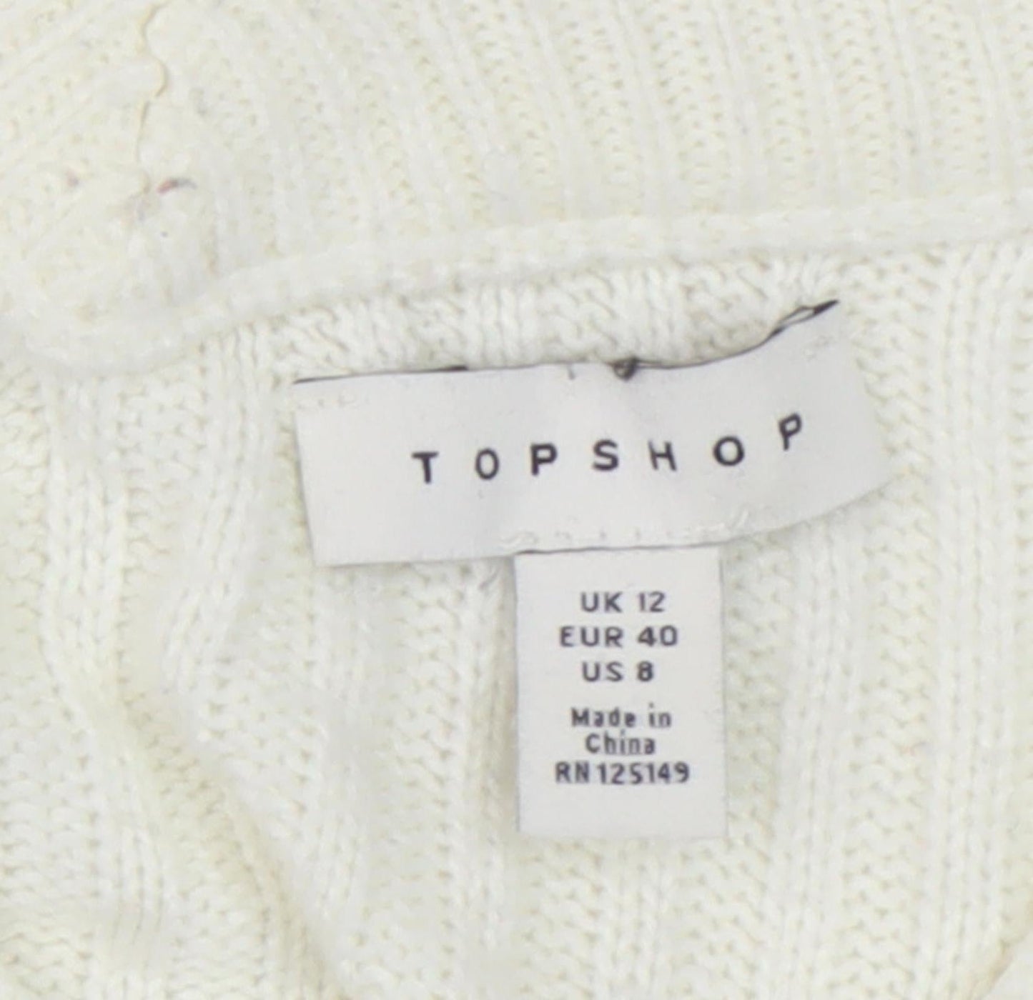 Womens UK Size 12 Topshop Ivory Pullover Jumper