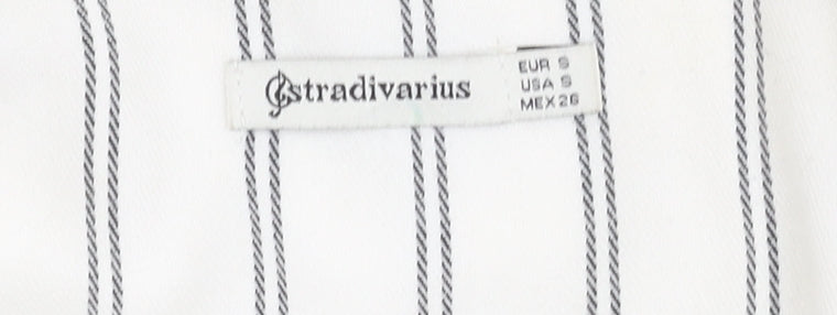 Stradivarius Women's White Blazer, Size 8, Striped Long Coat