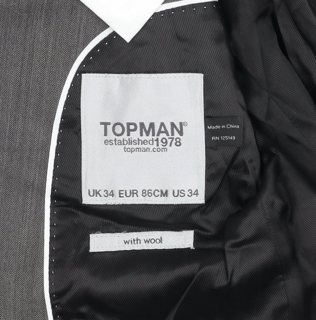 Mens UK Size 34 Topman Regular Grey Suit Jacket