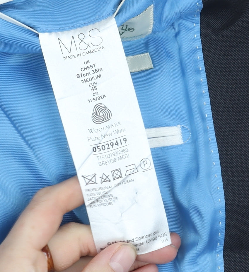 Mens UK Size 38 Marks and Spencer Regular Grey Suit Jacket