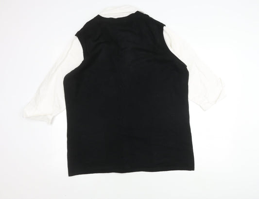 EWM Women’s Black White Blouse, Plus Size 22-24, Collared