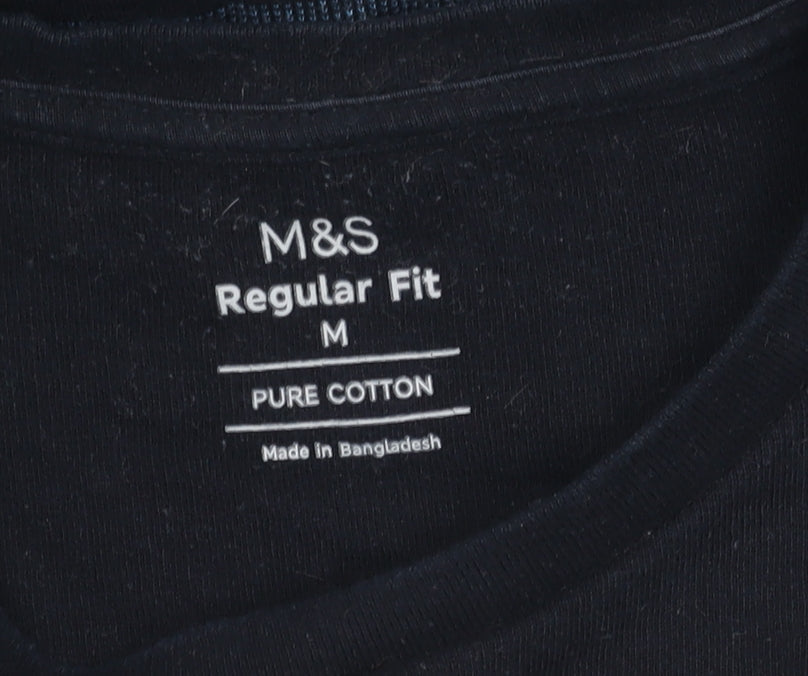 Marks and Spencer Men's Black Regular Fit Striped T-Shirt