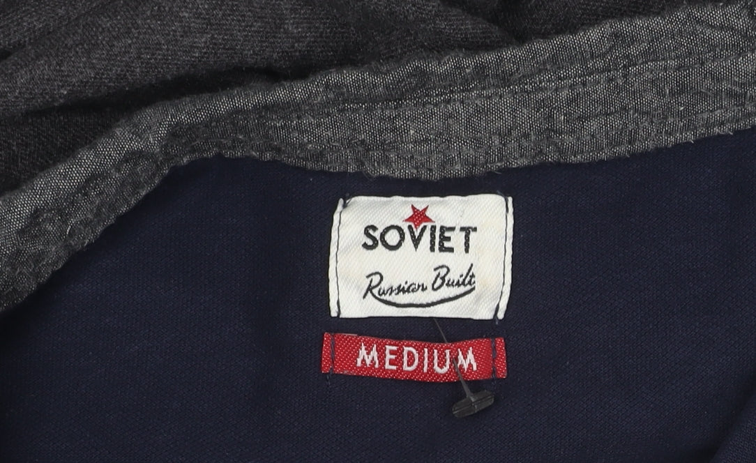 Soviet Men's Medium Blue Long Sleeve Colourblock Polo