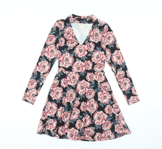 Additional front view of Hollister Floral A-Line Dress XS Multicolour Long Sleeve