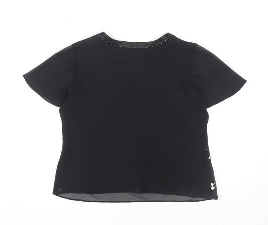Jacques Vert Women's Black V-Neck Blouse, Size 12