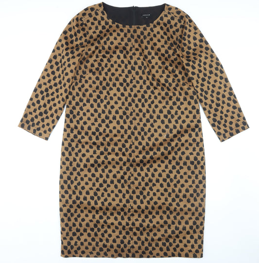 Additional front view of Jaeger Women's Brown Animal Print Shift Dress, size 14