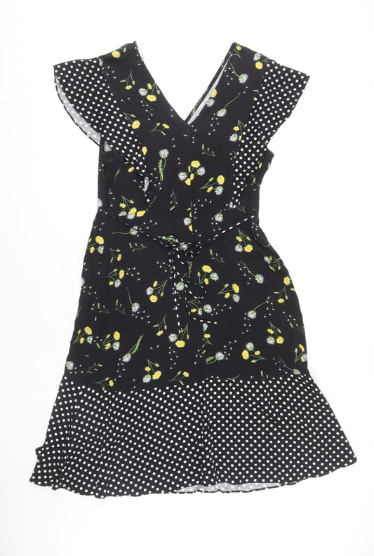 Next Women's Black Floral Wrap Dress Size 14