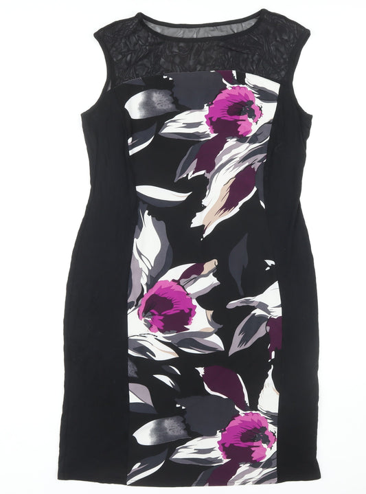 Additional front view of Roman Women’s Black Floral Sheath Dress, size UK 16