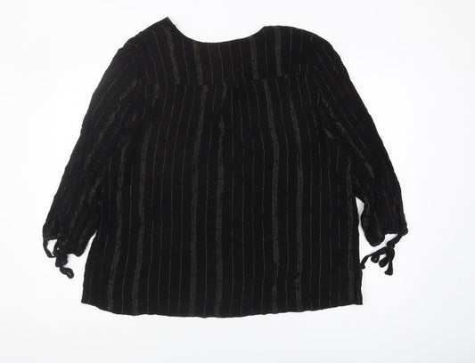 John Lewis Women's Black 3/4 Sleeve V-Neck Blouse