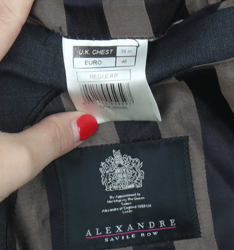 Close-up detail of Alexandre Savile Row Men's Grey Blazer, 36 Regular Wool