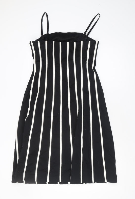 Coast Women Black Striped Dress Size 12, Sleeveless
